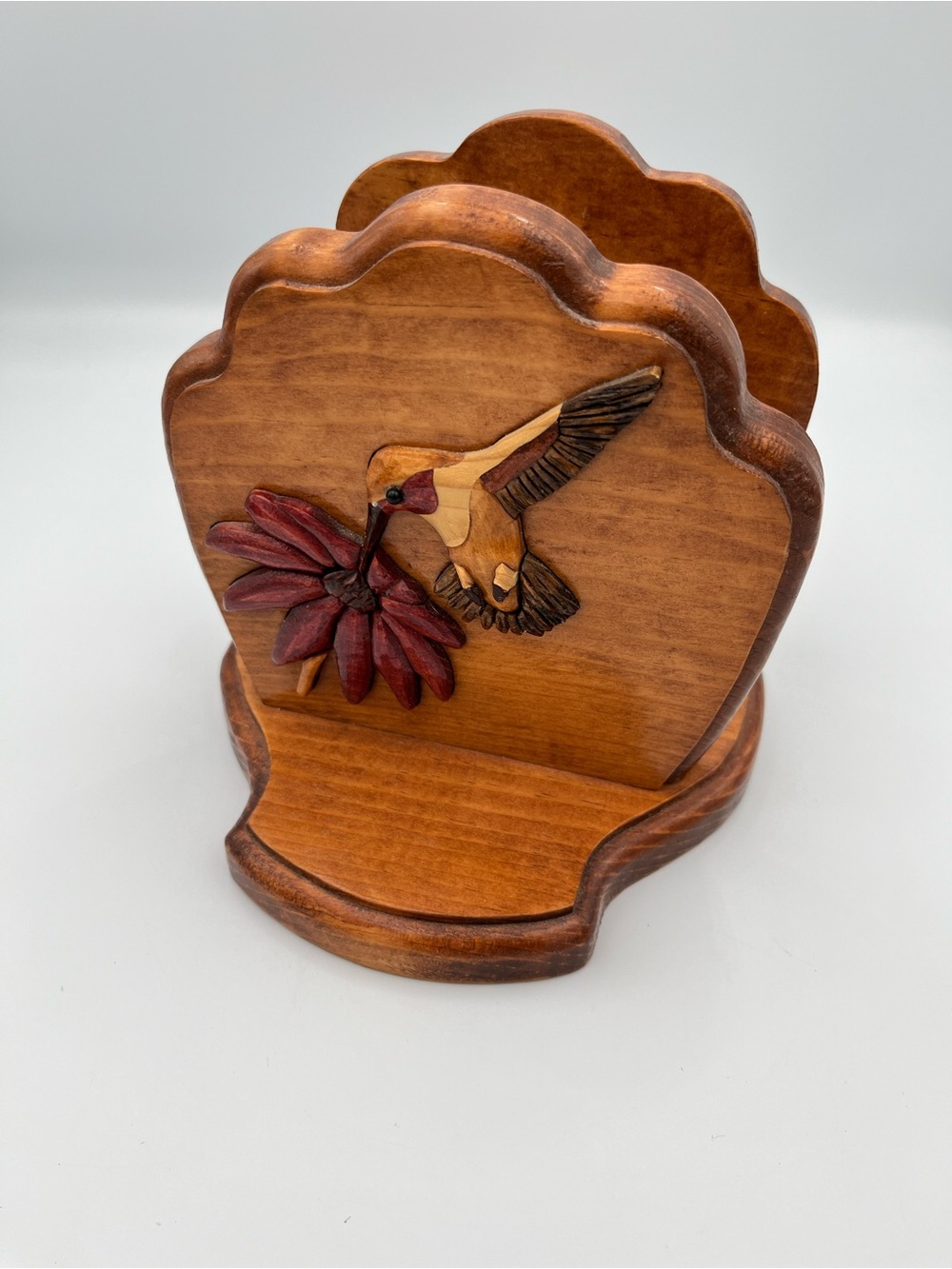 Vintage Handmade Wood Hummingbird Napkin Holder Farmhouse Rustic